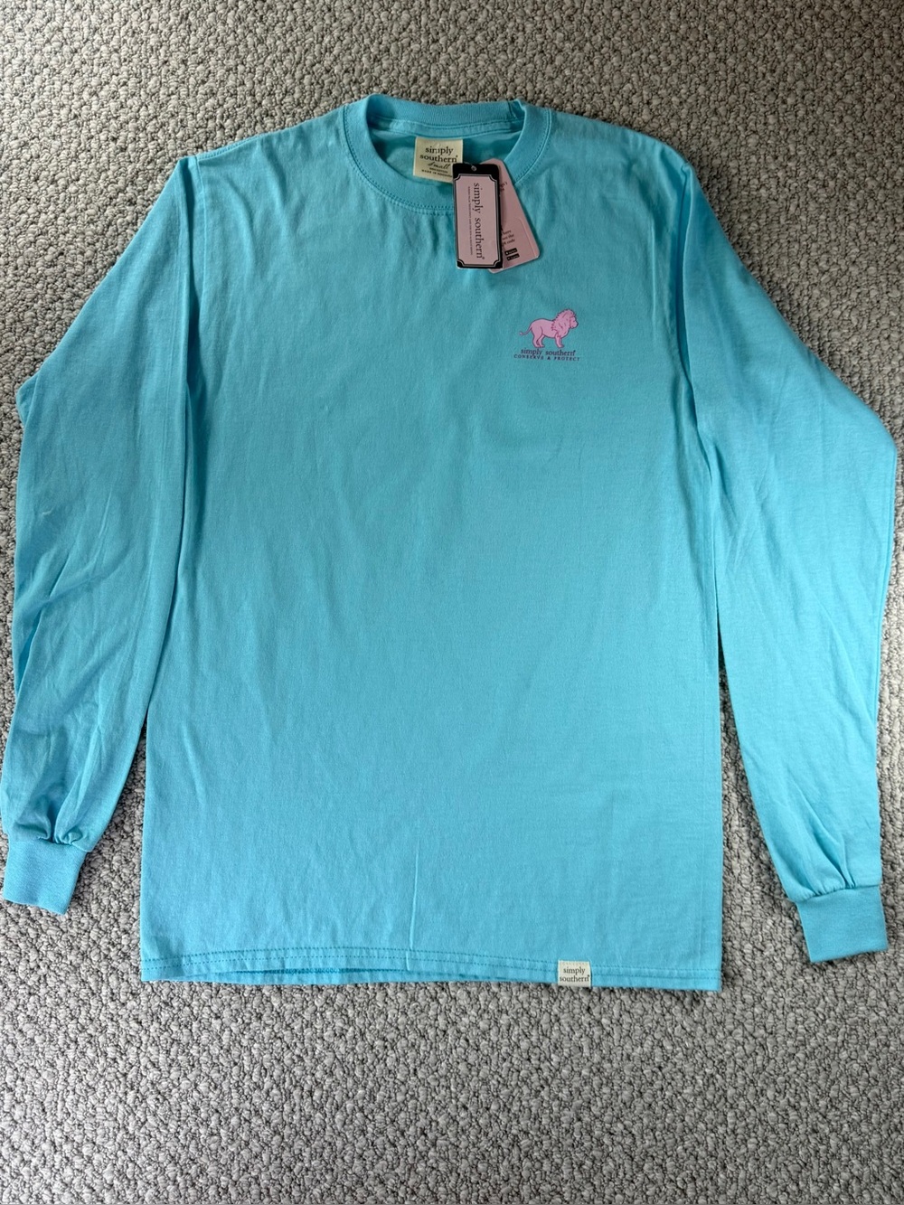 Simply Southern Light Teal Blue Long Sleeve Tee Lion Tracker Conservation Size S - Picture 2 of 8